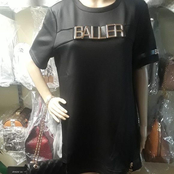 🆕️Black Goldtone "Baller" Plus Polo Top - Picture 6 of 8